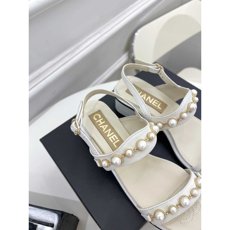 Ch*el pearl sandals white