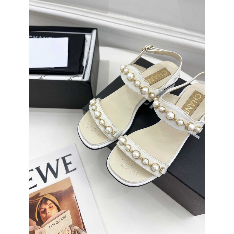 Ch*el pearl sandals white