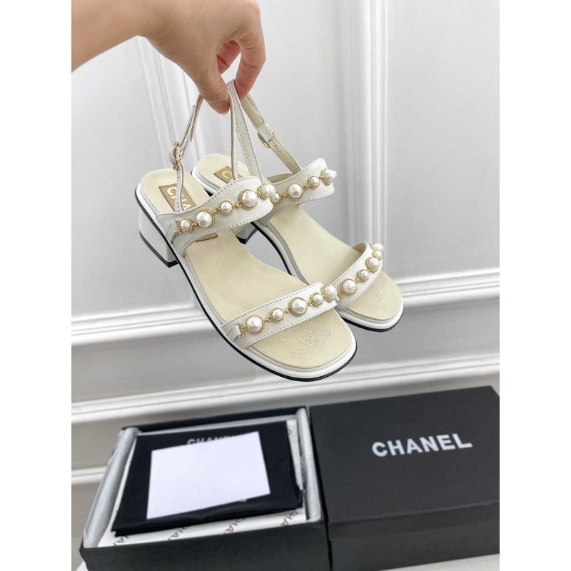 Ch*el pearl sandals white