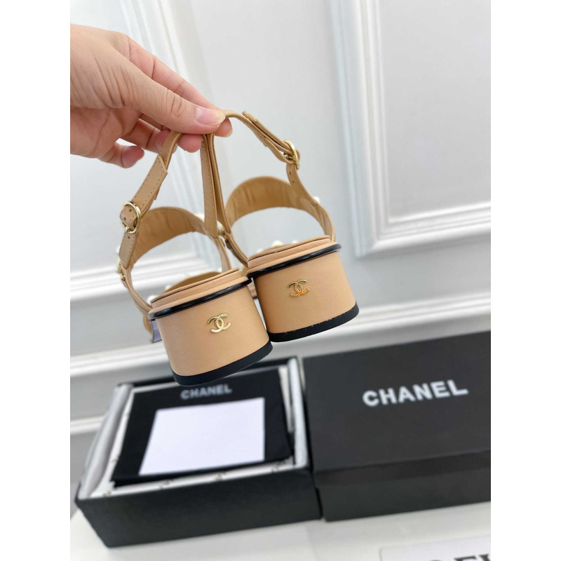 Ch*el pearl sandals camel color