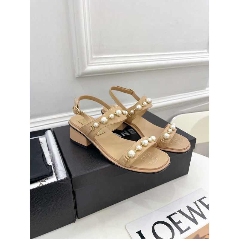 Ch*el pearl sandals camel color