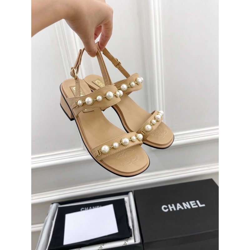 Ch*el pearl sandals camel color