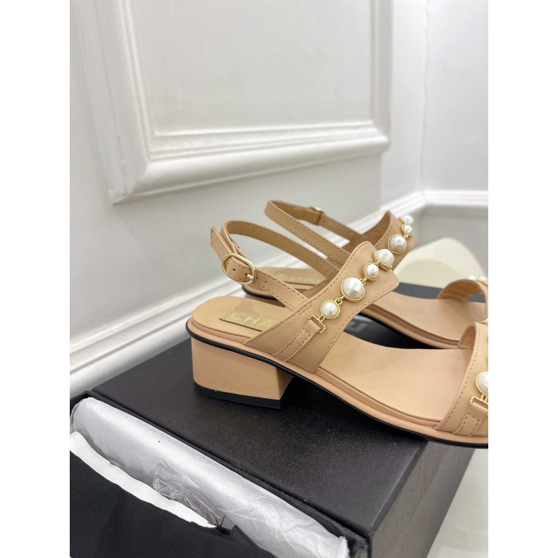 Ch*el pearl sandals camel color