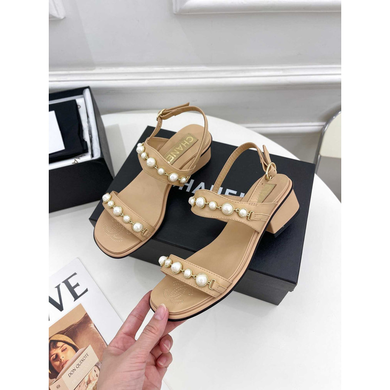 Ch*el pearl sandals camel color