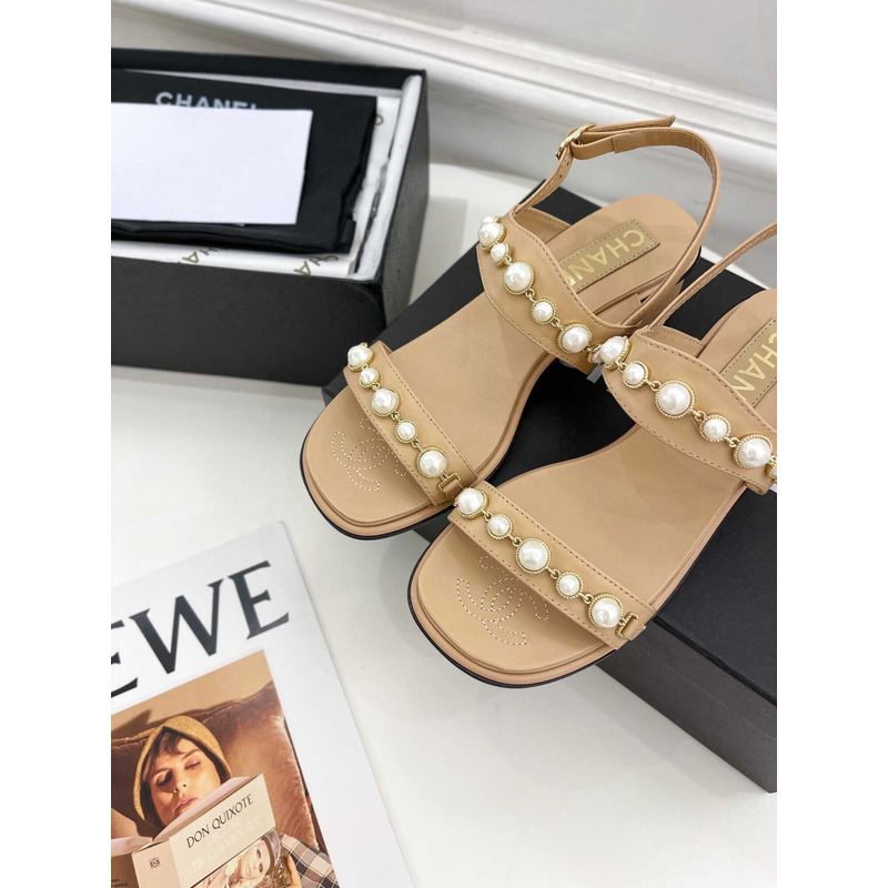 Ch*el pearl sandals camel color