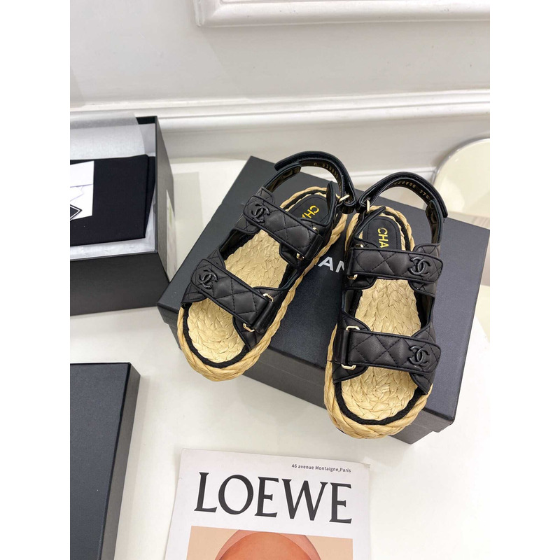 Ch*el woman\''s black falt sandals