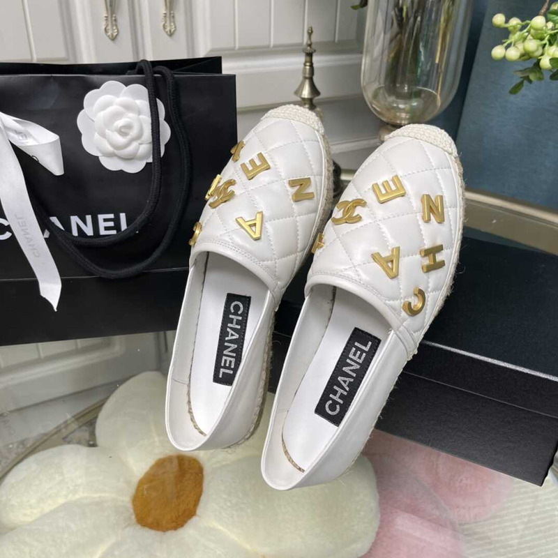 Ch*el logo quilted espadrilles white