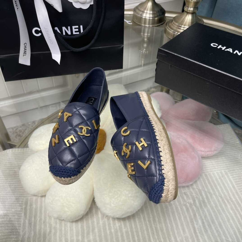 Ch*el logo quilted espadrilles navy blue