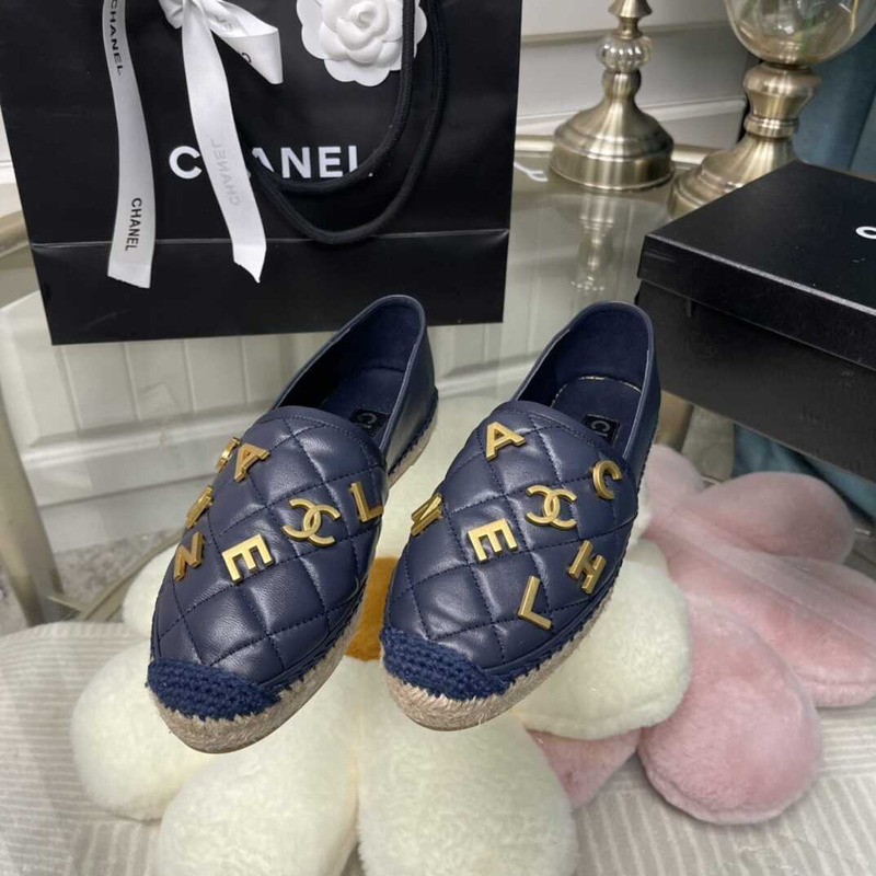 Ch*el logo quilted espadrilles navy blue