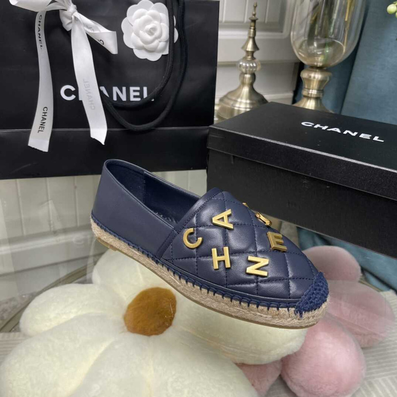 Ch*el logo quilted espadrilles navy blue