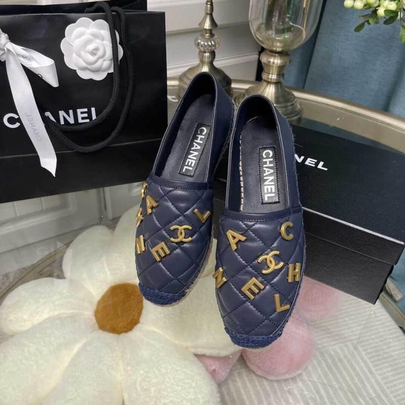 Ch*el logo quilted espadrilles navy blue