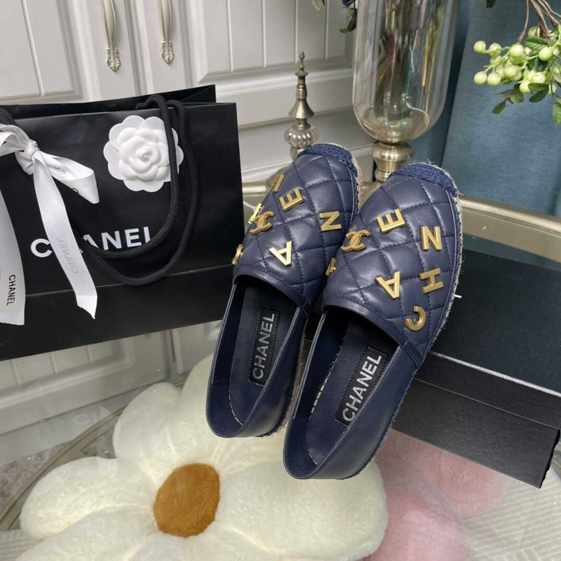 Ch*el logo quilted espadrilles navy blue