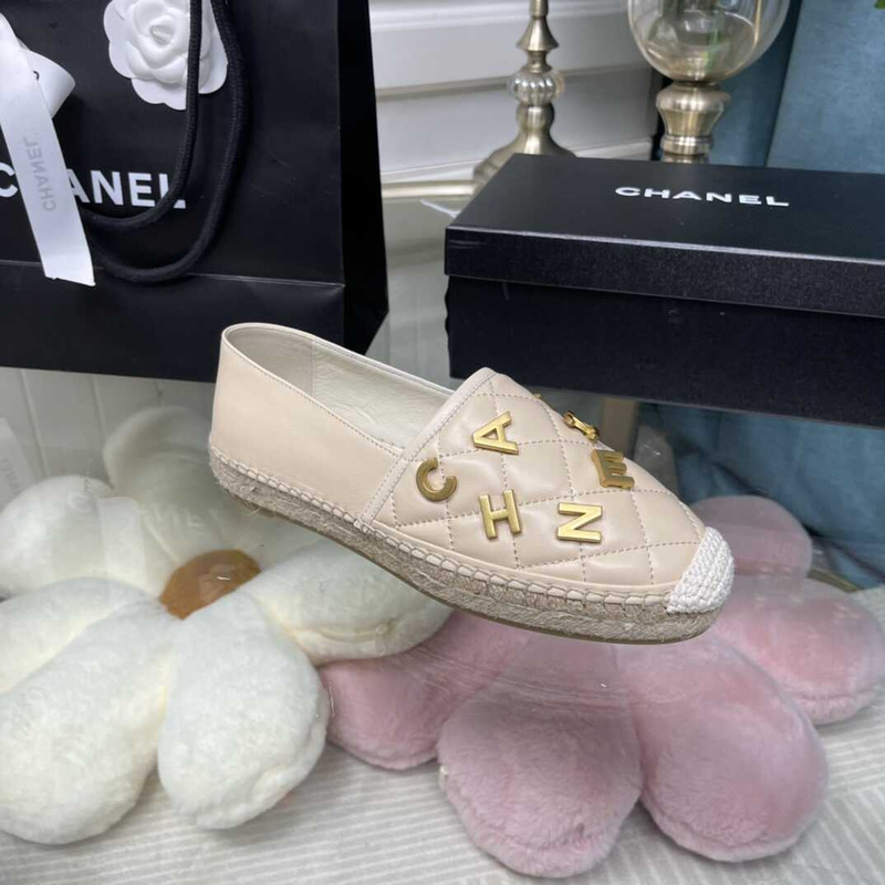 Ch*el logo quilted espadrilles apricot