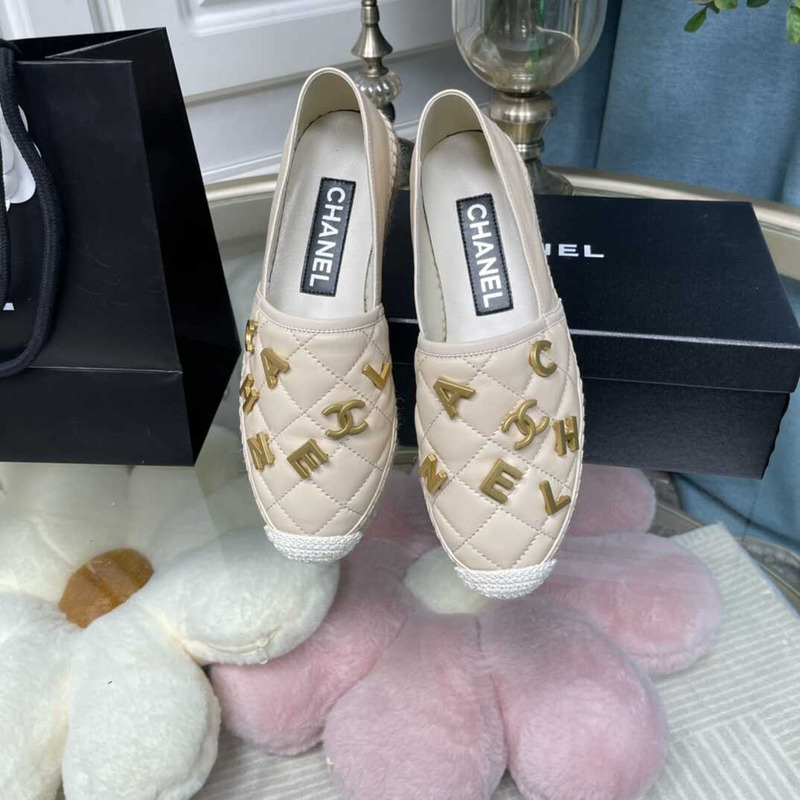 Ch*el logo quilted espadrilles apricot