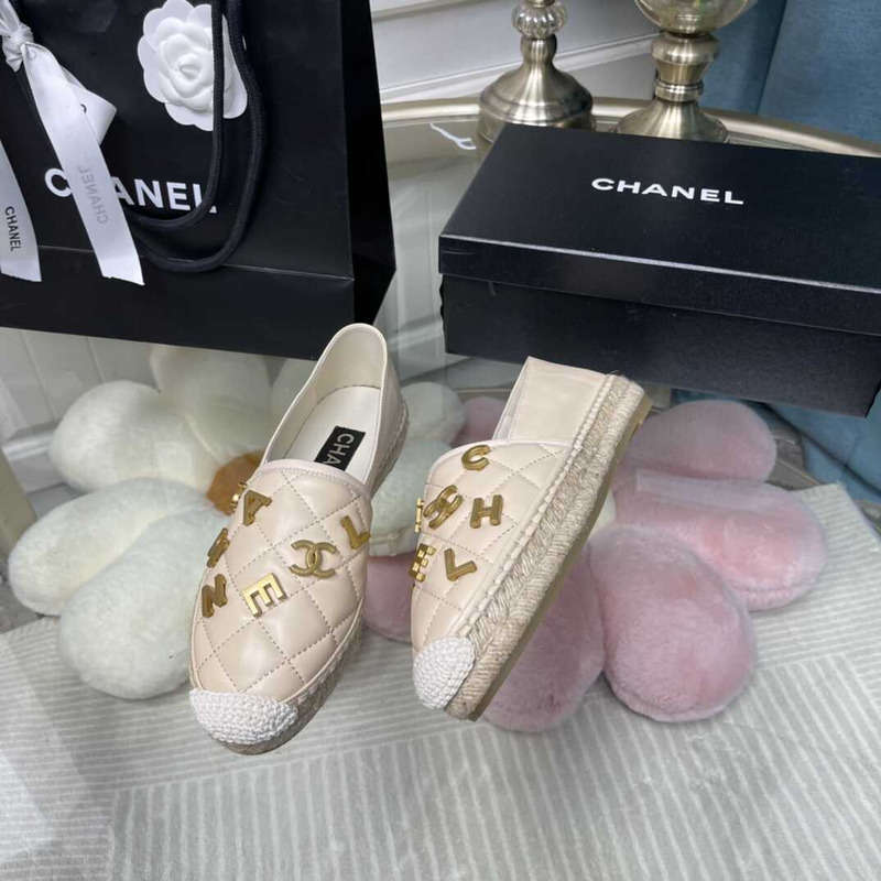 Ch*el logo quilted espadrilles apricot