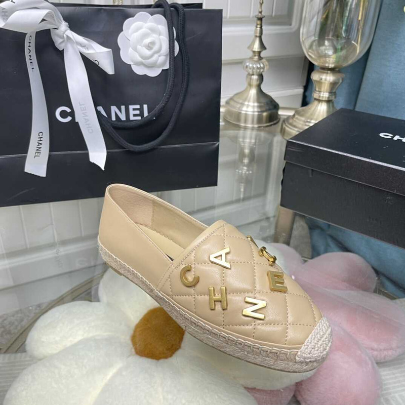 Ch*el logo quilted espadrilles beige