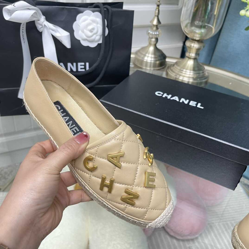 Ch*el logo quilted espadrilles beige