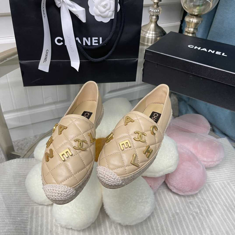 Ch*el logo quilted espadrilles beige