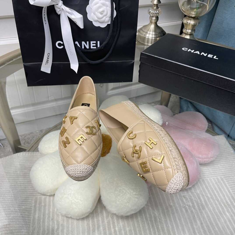 Ch*el logo quilted espadrilles beige