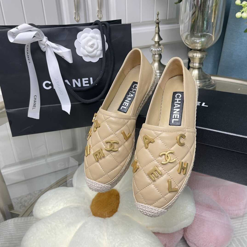 Ch*el logo quilted espadrilles beige