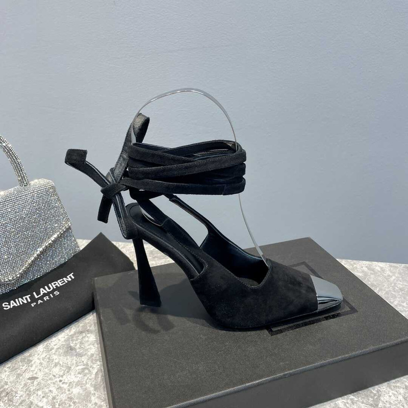 Saint Laurent Suede Ankle-wrap Pumps In Saddle Black