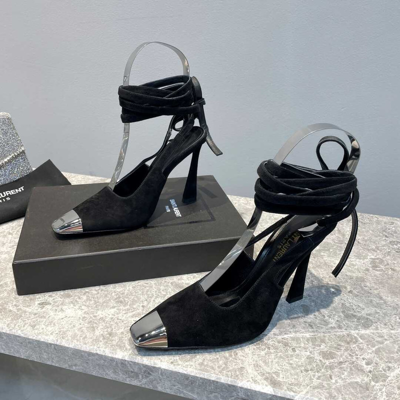 Saint Laurent Suede Ankle-wrap Pumps In Saddle Black