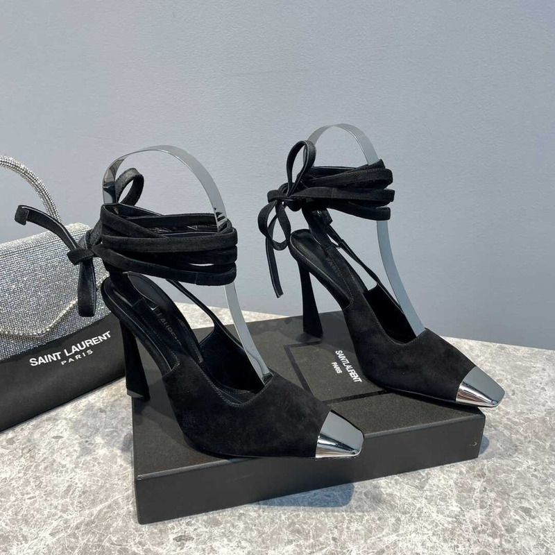 Saint Laurent Suede Ankle-wrap Pumps In Saddle Black