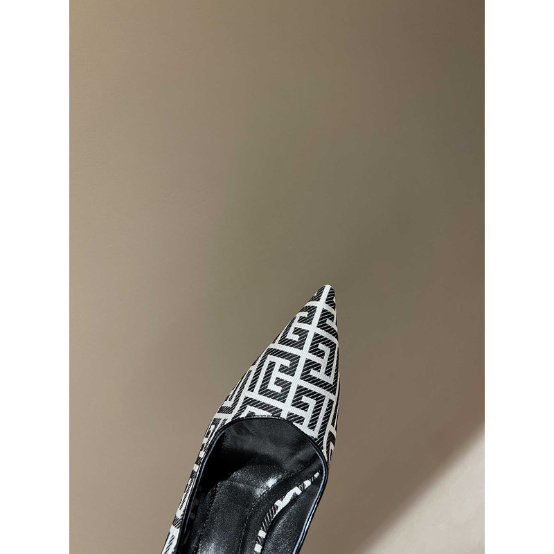 Balmain  Logo Monogram Pointed Toe Pumps White&Black