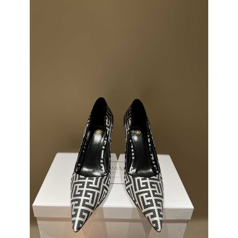 Balmain  Logo Monogram Pointed Toe Pumps White&Black