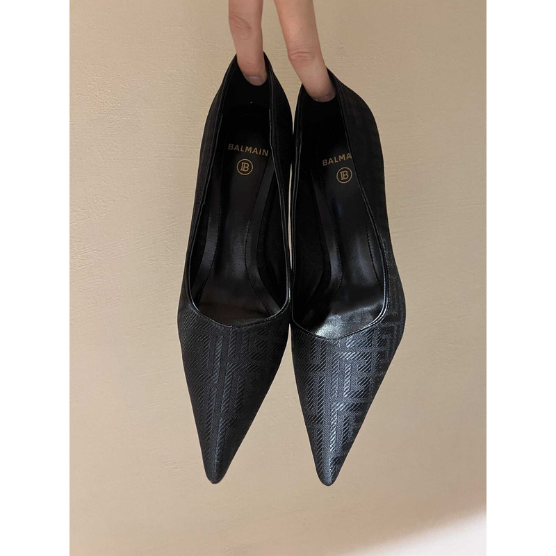 Balmain  Logo Monogram Pointed Toe Pumps Black