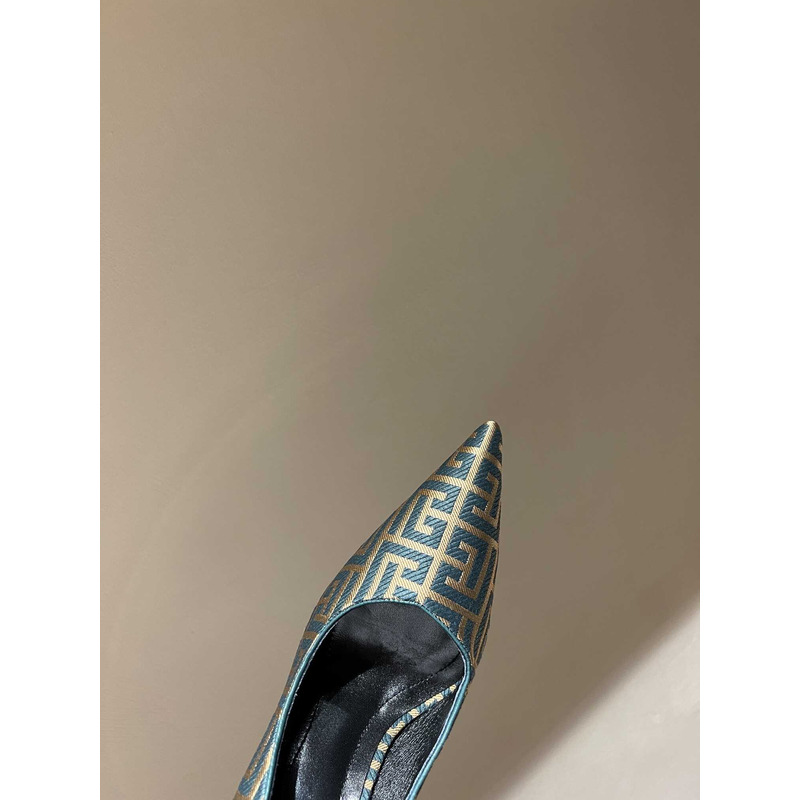 Balmain  Logo Monogram Pointed Toe Pumps Blue&Yellow