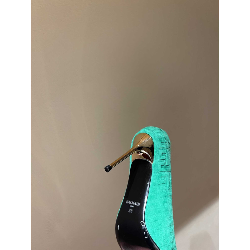 Balmain  Logo Monogram Pointed Toe Pumps Light Green