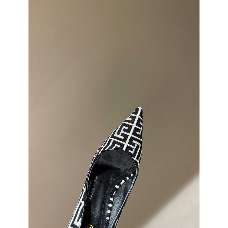 Balmain  Logo Monogram Pointed Toe Pumps Black&White