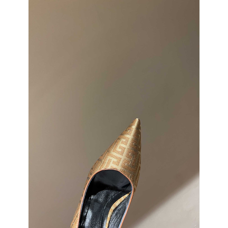 Balmain Logo Monogram Pointed Toe Pumps Gold