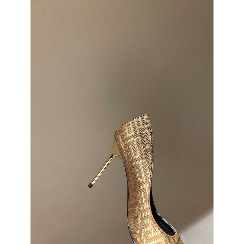 Balmain Logo Monogram Pointed Toe Pumps Gold