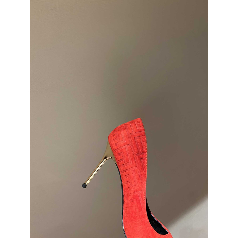 Balmain Logo Monogram Pointed Toe Pumps Red