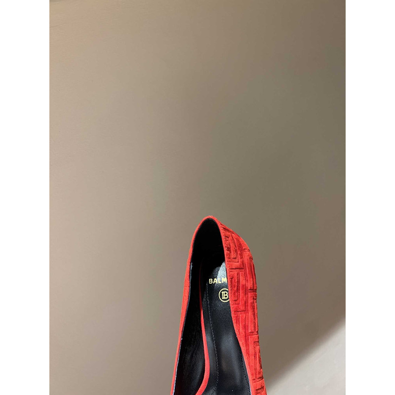 Balmain Logo Monogram Pointed Toe Pumps Red