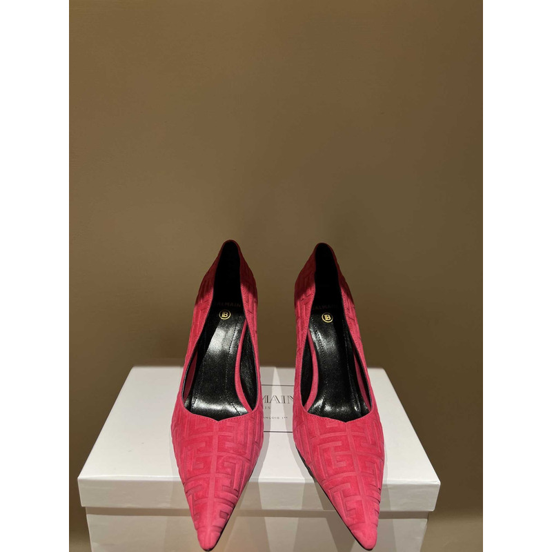 Balmain Logo Monogram Pointed Toe Pumps Rose Red