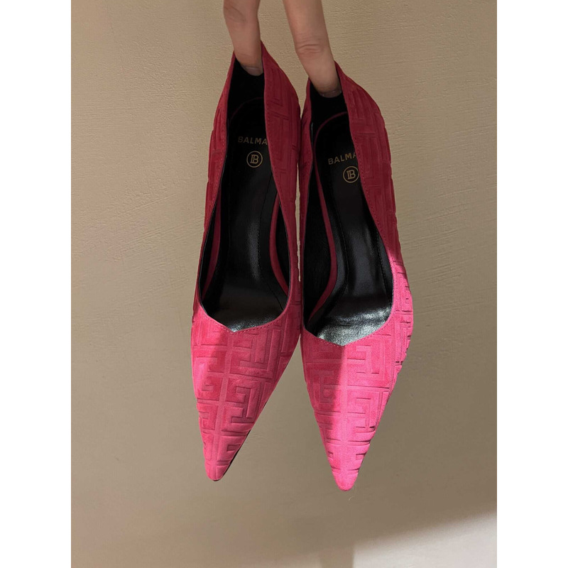 Balmain Logo Monogram Pointed Toe Pumps Rose Red