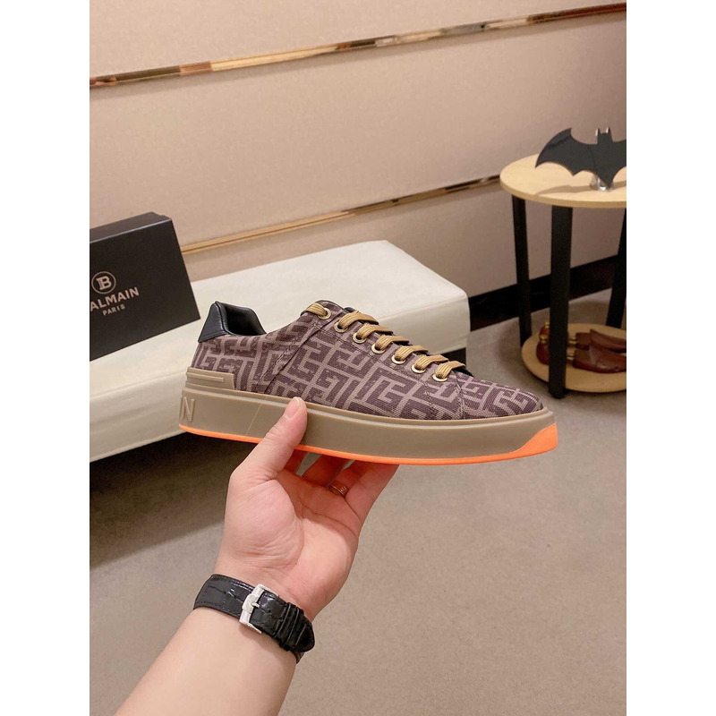 Balmain All-Over Monogram Pattern Sneakers Brown