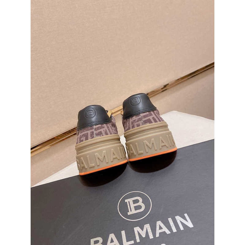 Balmain All-Over Monogram Pattern Sneakers Brown