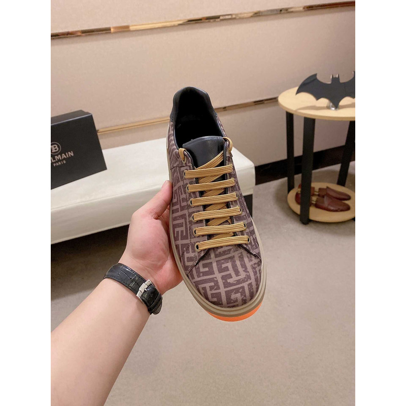 Balmain All-Over Monogram Pattern Sneakers Brown