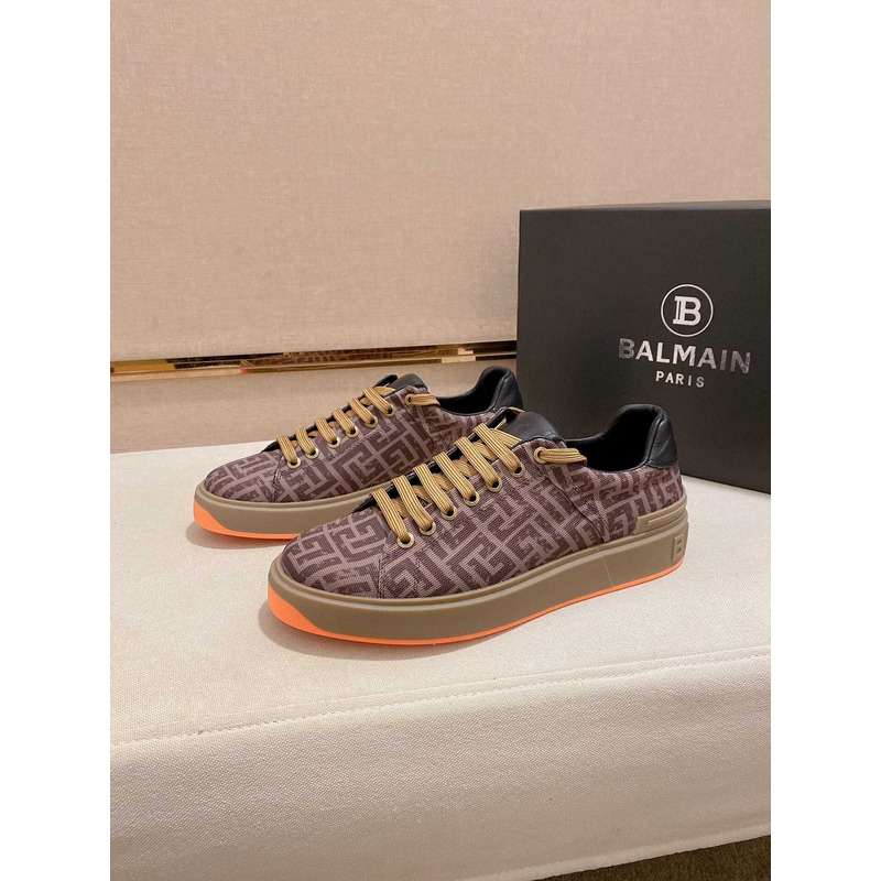 Balmain All-Over Monogram Pattern Sneakers Brown