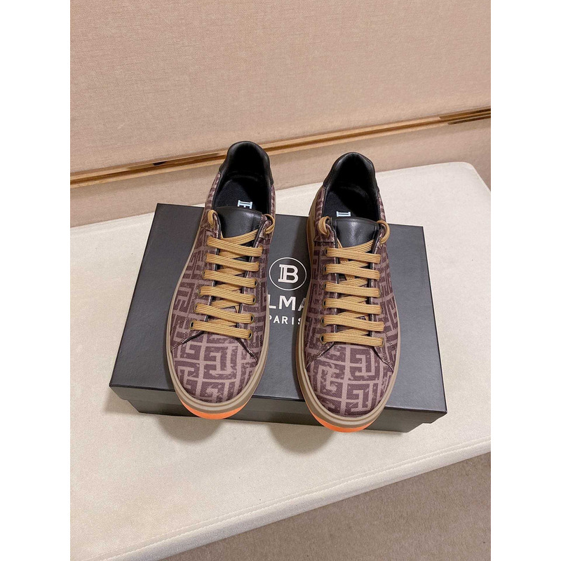 Balmain All-Over Monogram Pattern Sneakers Brown