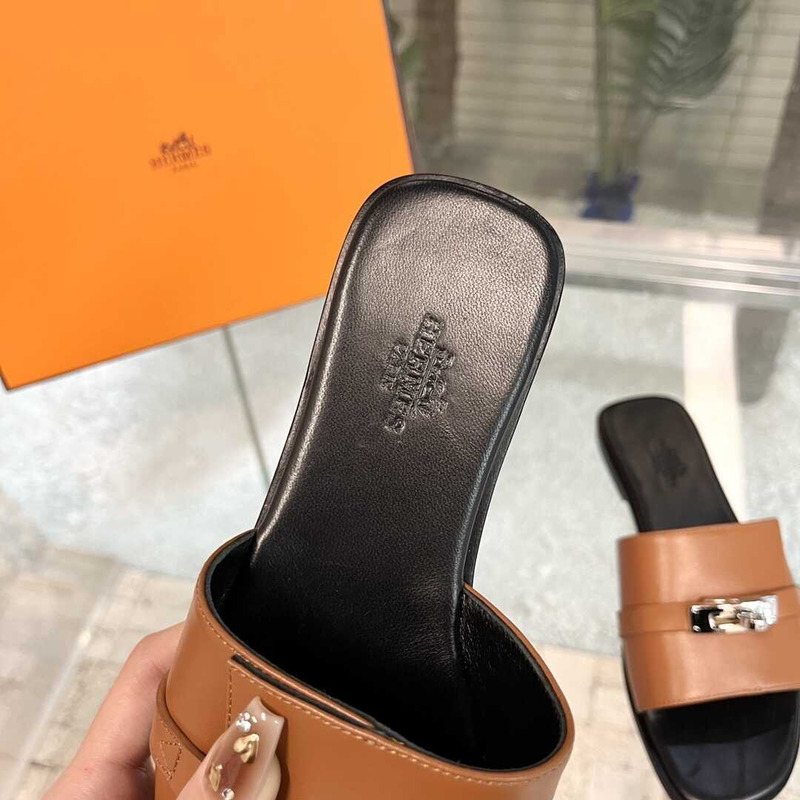 H**mes leather mules camel&black