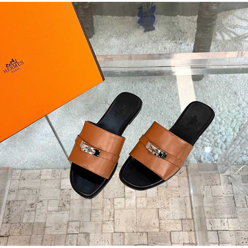 H**mes leather mules camel&black