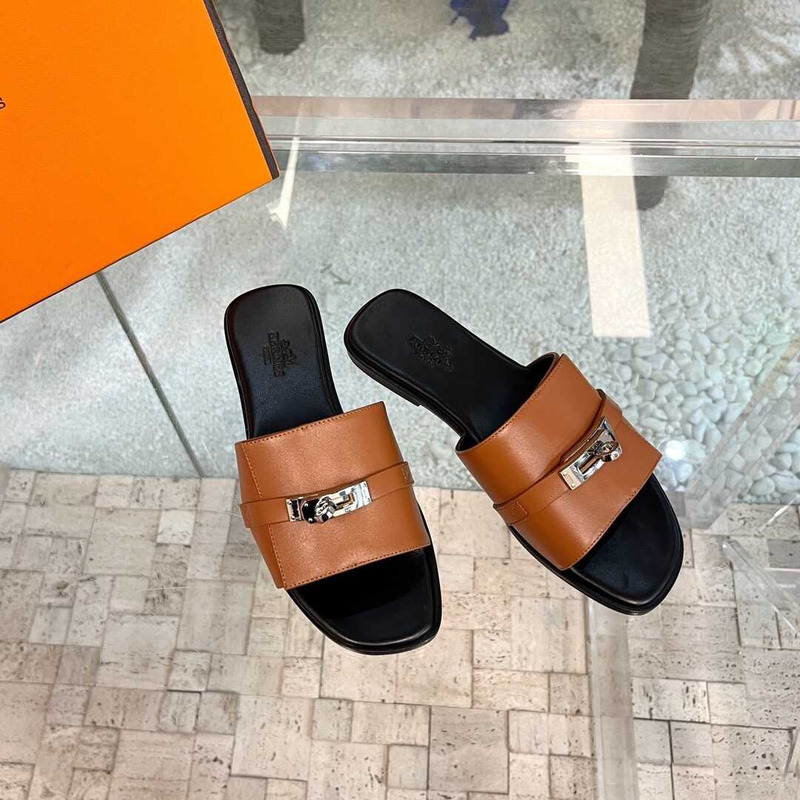 H**mes leather mules camel&black