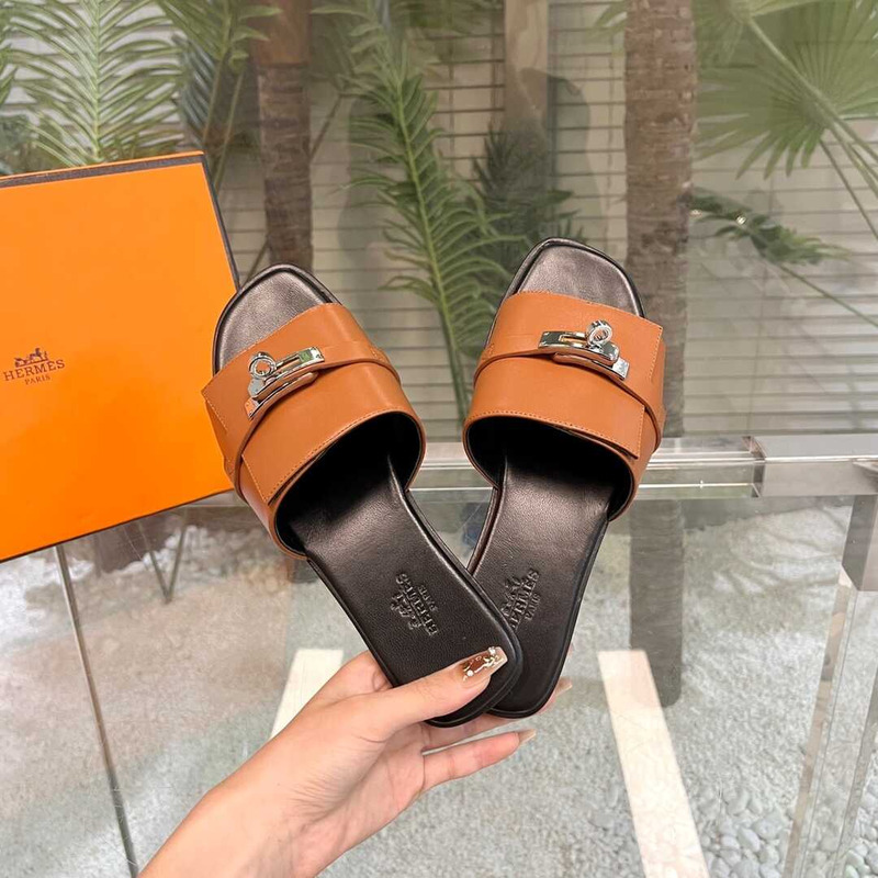 H**mes leather mules camel&black