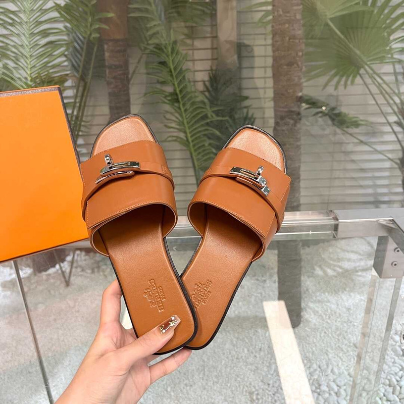 H**mes leather mules camel