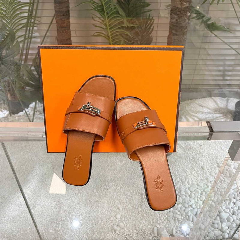 H**mes leather mules camel